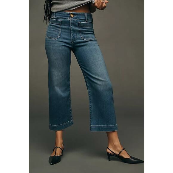 Pilcro Anthropologie Jeans Womens 28x23.5 Blue The Skipper Wide Leg Boho Stretch - Picture 1 of 11